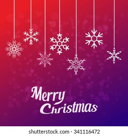Merry Christmas card with hanging snowflake