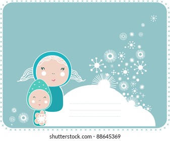 Merry Christmas card with happy kids.