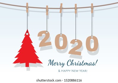 Merry Christmas card, Happy New Year 2020 Text Design, Vector illustration.