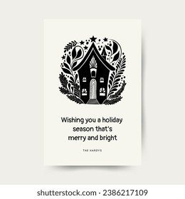 Merry Christmas card and Happy New Year vertical flyer or poster template. Modern trendy Matisse minimal style. Hand drawn design for wallpaper, wall decor, print, postcard, cover, template, banner.