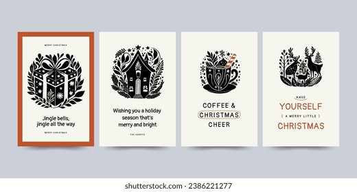 Merry Christmas card and Happy New Year vertical flyer or poster template. Modern trendy Matisse minimal style. Hand drawn design for wallpaper, wall decor, print, postcard, cover, template, banner.