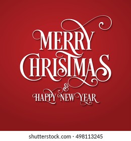 Merry Christmas. Card. Happy New Year. Red Background. 