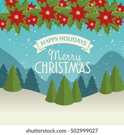 merry christmas card and happy new year landscape garland chirstmas flower