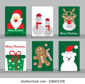 Merry Christmas card, Christmas card, Happy new year, Greeting card, Invitation card, Set of flat Christmas icon, Christmas tree vector illustration.   