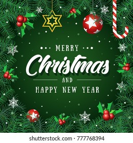 Merry christmas card, Happy new year with snow flake.