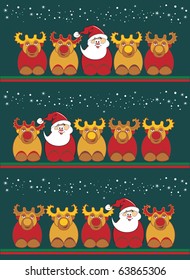 Merry Christmas Card with happy reindeer and Santa