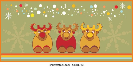 Merry Christmas Card with happy reindeer