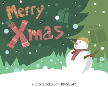 Merry Christmas Card with Happy snowman