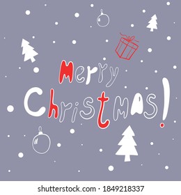 Merry Christmas card with holiday greetings, hand drawn lettering
