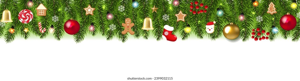 Merry Christmas Card With Holly Berry And Toys  With Gradient Mesh, Vector Illustration