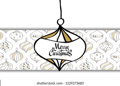 Merry Christmas card with horizontal christmas toys seamless pattern 400x200.