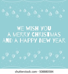 Merry christmas card. Inscription with snowflakes on a blue background.