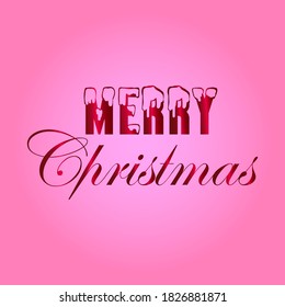 Merry Christmas card invitation with red letters on the pink background