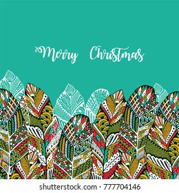 Merry Christmas card with magic feathers.