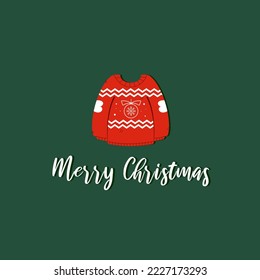 Merry Christmas card minimalist style warm cute winter sweater. Trendy greeting card