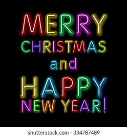 Merry Christmas Card with Neon Color and Bokeh Lighting Background art