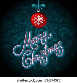 Merry Christmas Card with Neon Color and Bokeh Lighting Background