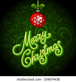 Merry Christmas Card with Neon Color and Bokeh Lighting Background
