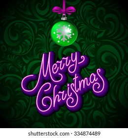 Merry Christmas Card with Neon Color and Bokeh Lighting Background