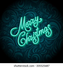 Merry Christmas Card with Neon Color and Bokeh Lighting Background art