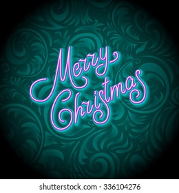 Merry Christmas Card with Neon Color and Bokeh Lighting Background art