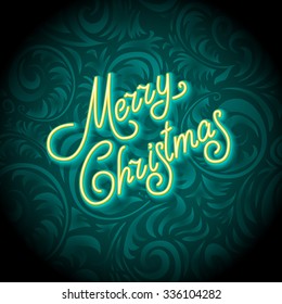 Merry Christmas Card with Neon Color and Bokeh Lighting Background art