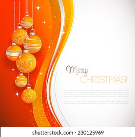 Merry Christmas Card With Orange Bauble . Vector Illustration.