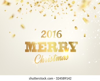 Merry christmas card over gray background with golden sparks. Happy new year 2016. Holiday card. Template for your design. Vector illustration.