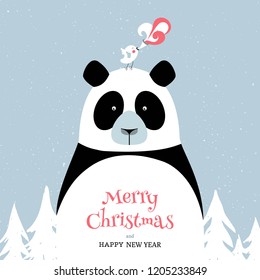 Merry christmas card with pandaMerry christmas card with panda
