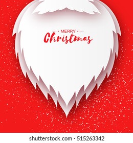 Merry Christmas Card With Paper Cutout Santa Claus Beard, Mustache