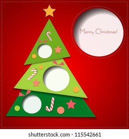 Merry Christmas card with paper  Christmas tree