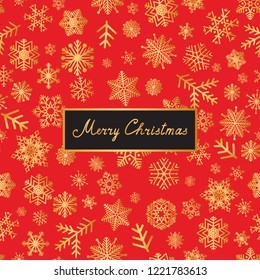 Merry Christmas card pattern, Happy Winter Holiday background with New Year Tree, Snow, Stars. Snowflakes ornamental design elements.