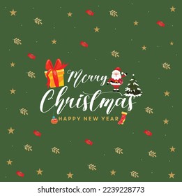 Merry Christmas card, Christmas pattern with lettering, Vector colorful template for greeting card.