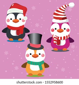 
Merry Christmas card with penguins