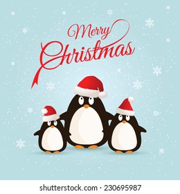 merry christmas card with penguins