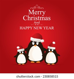 merry christmas card with penguins