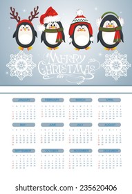 Merry Christmas card with penguins