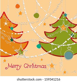 Merry Christmas card with a picture of a Christmas tree. Vector illustration.