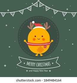 Merry Christmas card. Pineapple character. A pineapple character wearing a santa claus hat. Pineapple characters wearing reindeer antlers. Happy new year. Illustration vector.