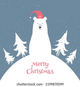 Merry christmas card with polar bear