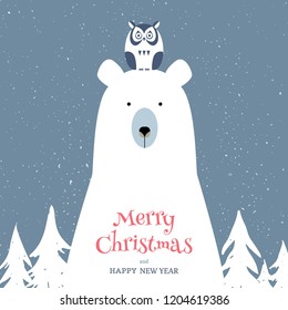 Merry christmas card with polar bear