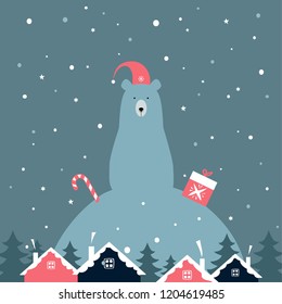 Merry christmas card with polar bear