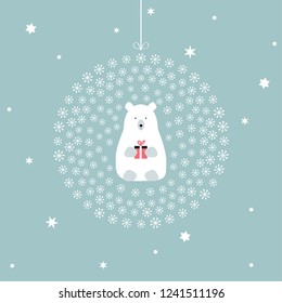 Merry christmas card with polar bear