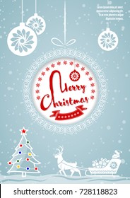 Merry Christmas card or poster design template with Christmas tree and Christmas Balls. Vector illustration.