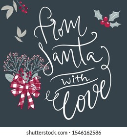 Merry Christmas card or poster template with hand drawn rustic clipart in scandinavian style, floral arrangement, hand written lettering and cute illustrations.