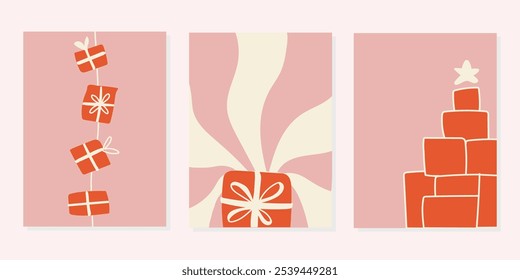 Merry Christmas card present gift doodle hand drawn for greeting card, invitations, social media, poster, name card, bank card