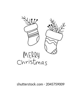 Merry Christmas card. Print for  cards, clothes, web, site, label, tag. Vector cartoon illustration.