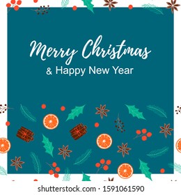 Merry Christmas card. Printable noel template poster. Scandinavian style. Vector Illustration