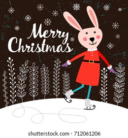 Merry Christmas Card with Rabbit