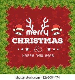 Merry Christmas card with red background and typography vector
